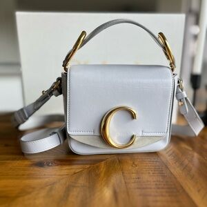 Chloé C Mini Crossbody Bag Light cloud  Leather Gold Hardware (Authenticy Card)